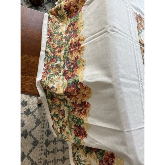 Autumn Fall Thanksgiving Cloth Tablecloth & 8 Napkins 59X84 Autumn Theme Vtg - Picture 5 of 8